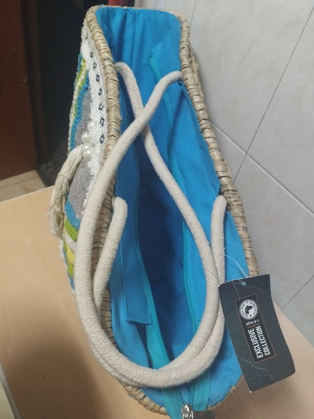 Capazo playa - Pompones lentejuelas