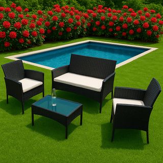 Conjunto jardín mimbre negro NUEVO