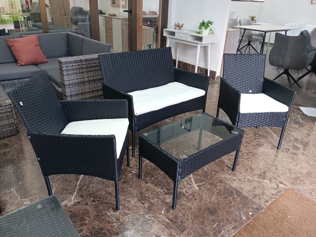 Conjunto jardín mimbre negro - 3 piezas