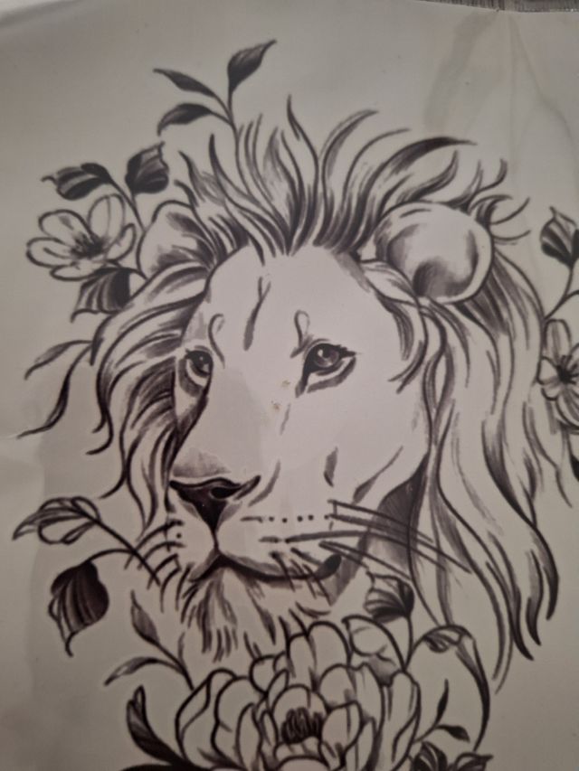 Tatuaje temporal león - negro, gris
