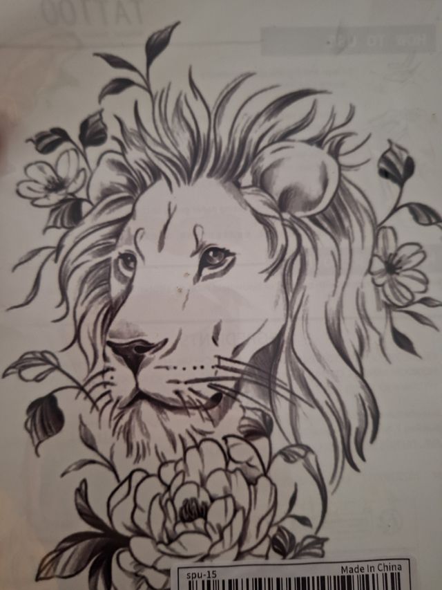 Tatuaje temporal león - negro, gris