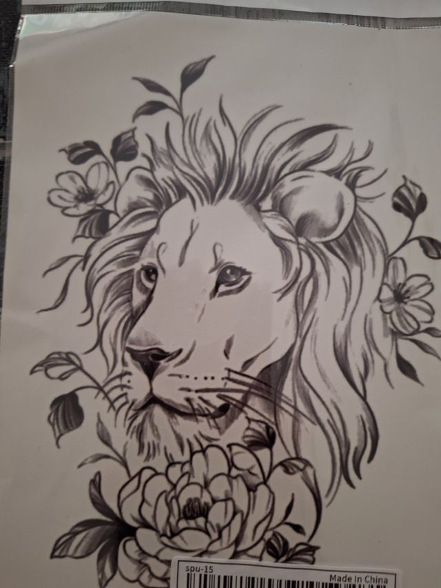 Tatuaje temporal león - negro, gris