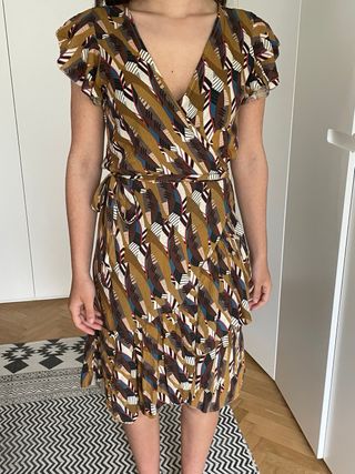Vestido cruzado marrón multicolor