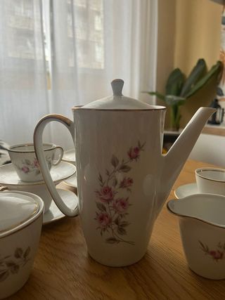 Juego café porcelana rosa - 6 piezas