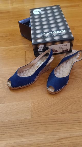 Alpargatas ante azul - cuña 6,5cm - #37