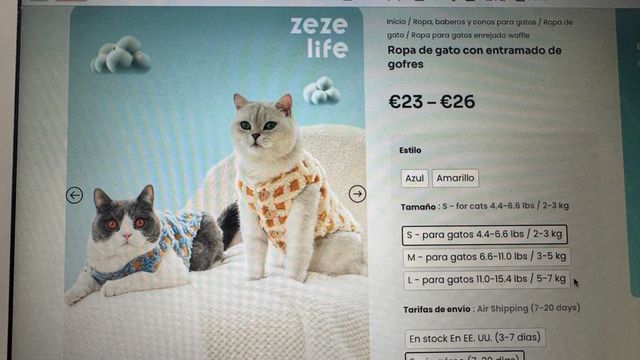 Roupa para gato com estrutura de waffle