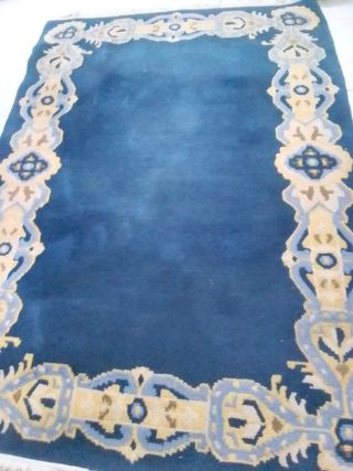 Alfombra azul y dorada de lana 2,15x1,45