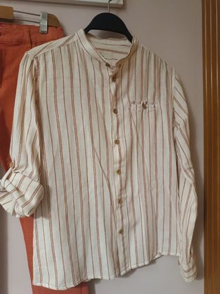 Conjunto niño rayas-color caldera camisa+pantalón