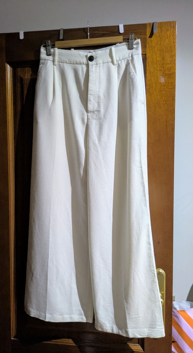 Pantalón ancho masculino Zara blanco