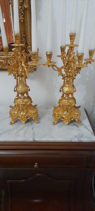 Candelabros dorados metal - 2uds