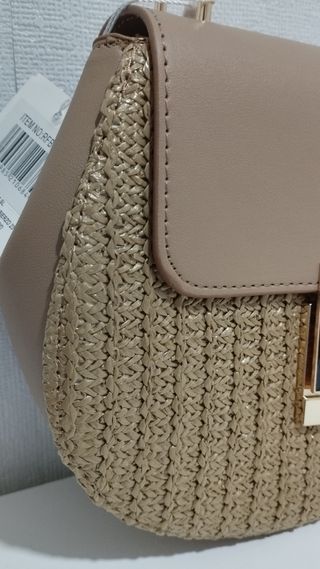 Bolso rafia beige y dorado