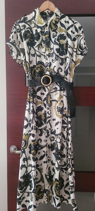 Vestido Zara estampado - Blanco, negro y verde