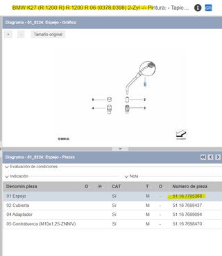 ESPEJO BMW R1200R IZQUIERDO 51167705368