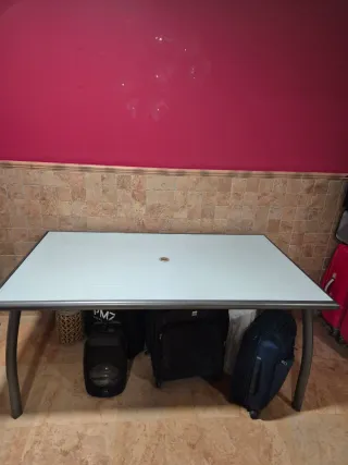 Mesa jardín exterior cristal y metal 100x180x75