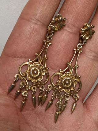 Pendientes Antiguos Artesanales,sello Fabricante 