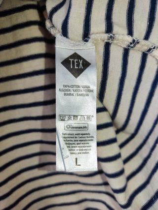 Camiseta de algodón cuello en pico con rayas azul