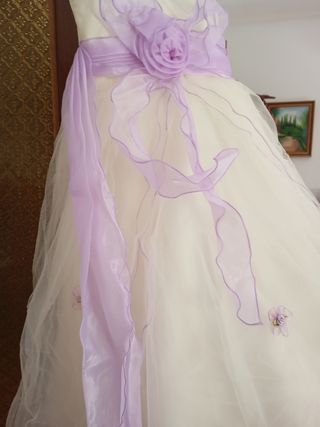 Vestido niña fiesta blanco-lila