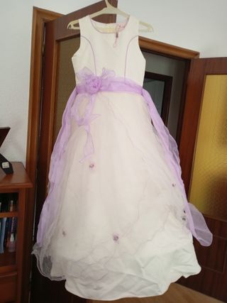Vestido niña fiesta blanco-lila
