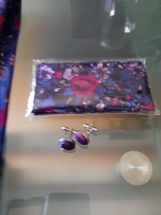 Corbata y pañuelo | Azul y morado