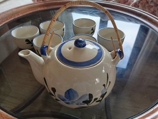 Juego té porcelana azul y blanco