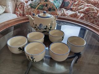 Juego té porcelana azul y blanco