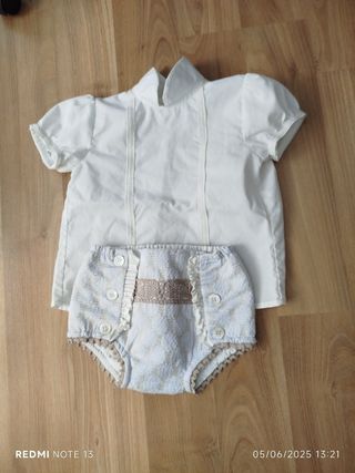 Conjunto bebé eventos beige-blanco (12 meses )