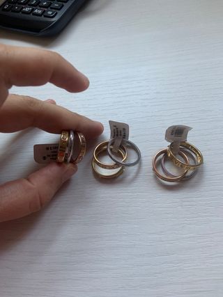 3 pares anillos oro plata
