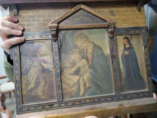 Antiguo Retablo Religioso de Madera y Lienzo Pinta