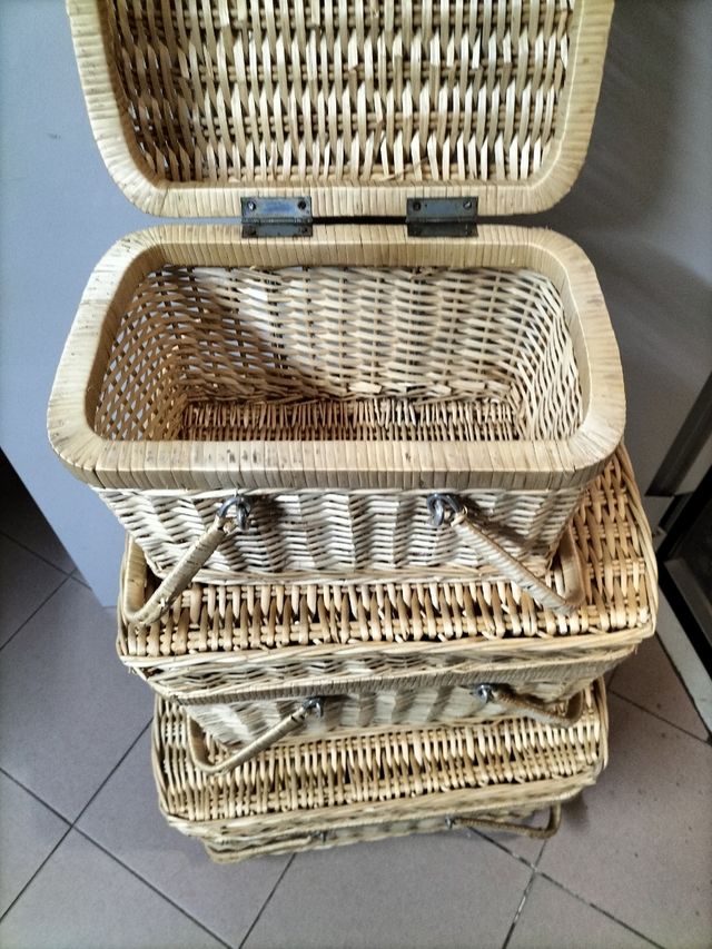 Set 3 cestini vimini beige