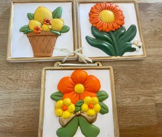 3 Decorazioni Parete Ceramica Arancio Giallo