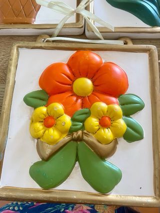 3 Decorazioni Parete Ceramica Arancio Giallo