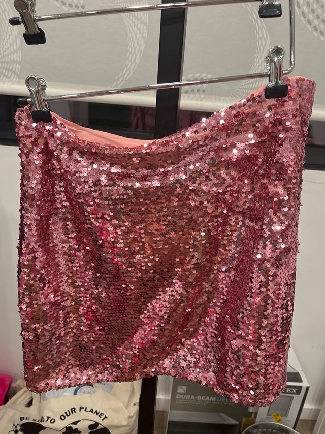 Mini falda lentejuelas rosa H&M - Talla L sin uso