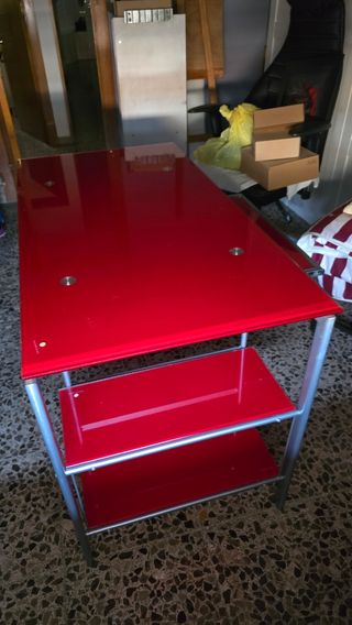 Mesa escritorio cristal rojo