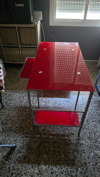 Mesa escritorio cristal rojo