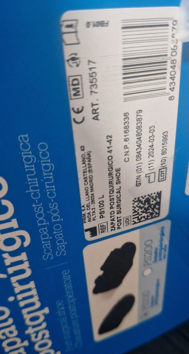 Zapato postquirúrgico (para pie del 41 o 42) negro