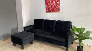 Sofá chaise longue terciopelo negro pequeño