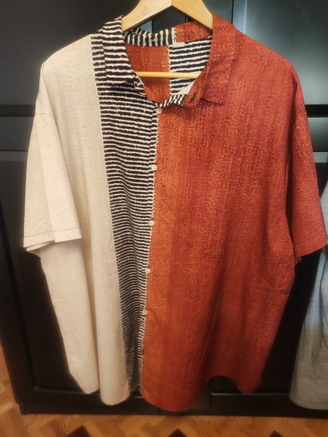 Camisa bicolor beige y marrón