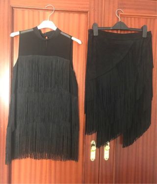 Conjunto Zara negro flecos