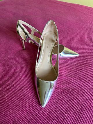Zapatos Zara - Tacón Plata - 39