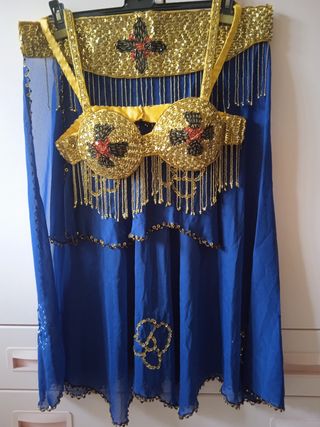 Traje danza del vientre azul y dorado