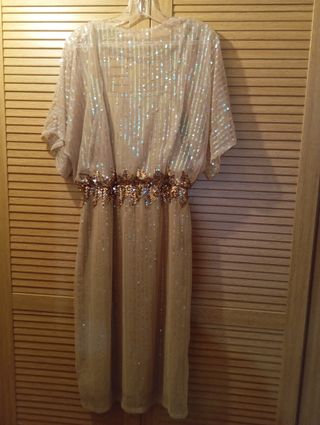 Vestido Fiesta Beige y Dorado