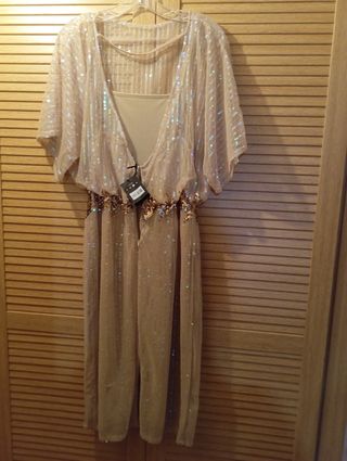 Vestido Fiesta Beige y Dorado