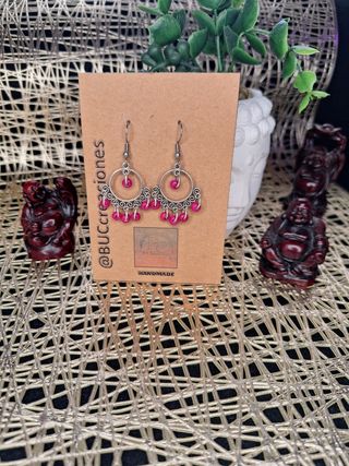 Pendientes aro plateado fucsia
