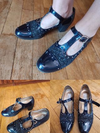 Zapatos Vitelo azul, tacón, glitter