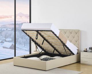 Cama canapé beige piel sintética