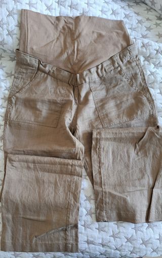 Pantalón premamá lino beige