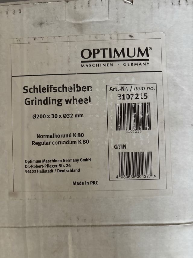 Disco esmeril Optimum K80 - 200x30x32mm