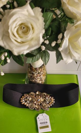 Cinturón Sfera pedrería negro dorado