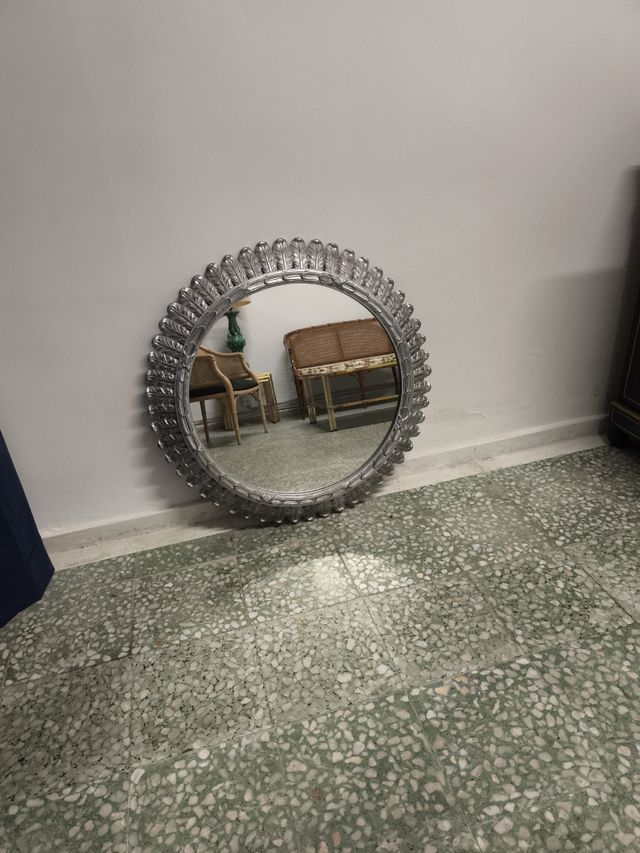 Espejo vintage plateado redondo