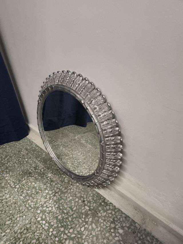 Espejo vintage plateado redondo